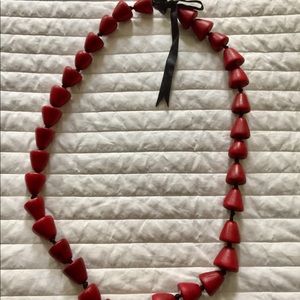 Red Wooden Bead Statement Necklace